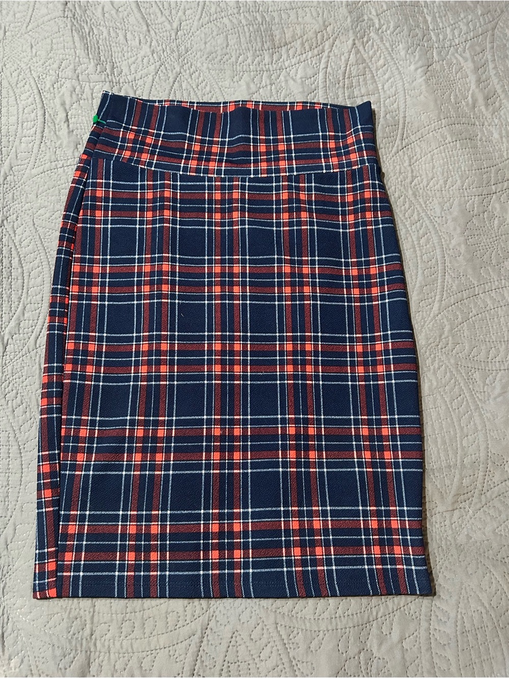 LuLaRoe Navy and Red Plaid Pencil Skirt